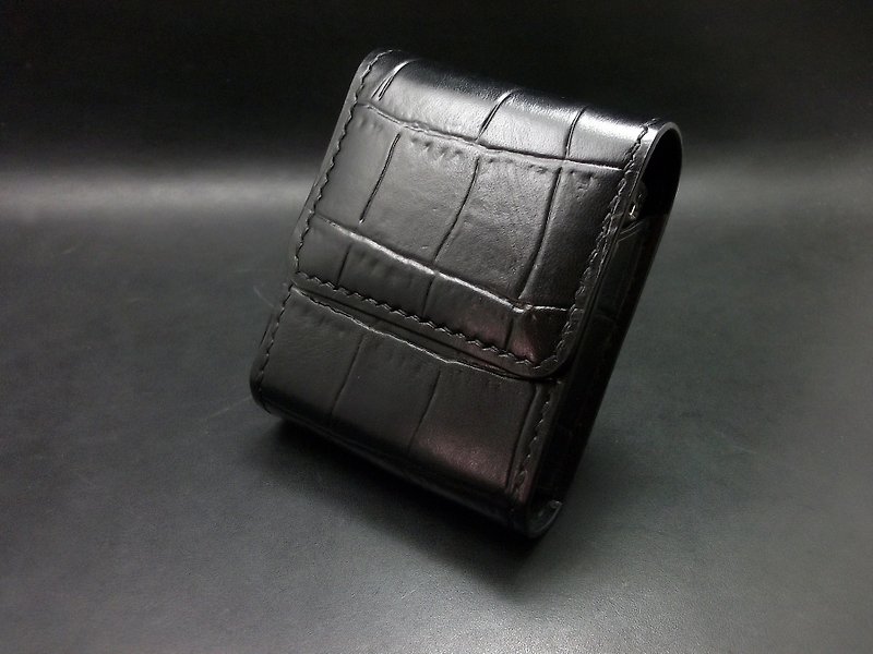 APEE leather hand ~ cigarette box ~ square pattern ~ pure black - Other - Genuine Leather Black