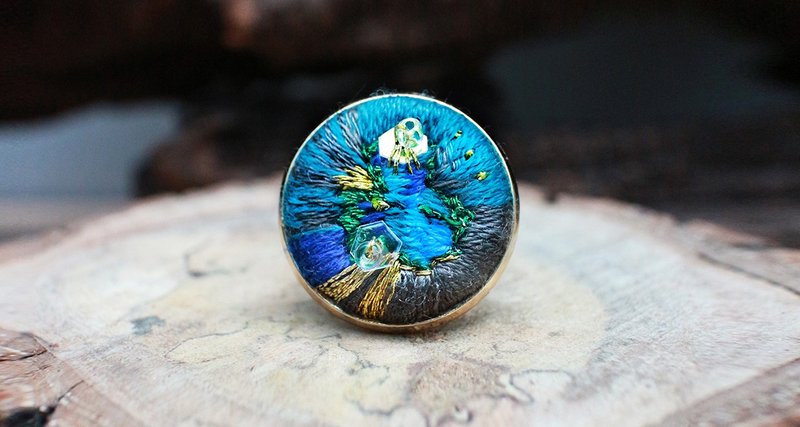 手工刺繡戒指✤暹羅雙胞胎 Siamese Twins - 戒指 - 繡線 藍色