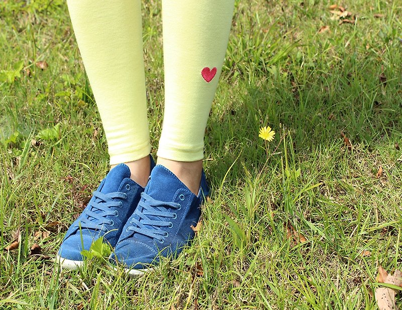 Legging with heart embroidery- light apple green - กางเกงขายาว - ผ้าฝ้าย/ผ้าลินิน 