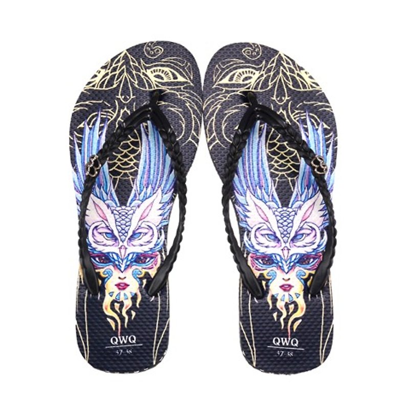 QWQ creative design flip-flops (no drilling) - the patron saint - Black [STN0301505] - Women's Casual Shoes - Waterproof Material Black