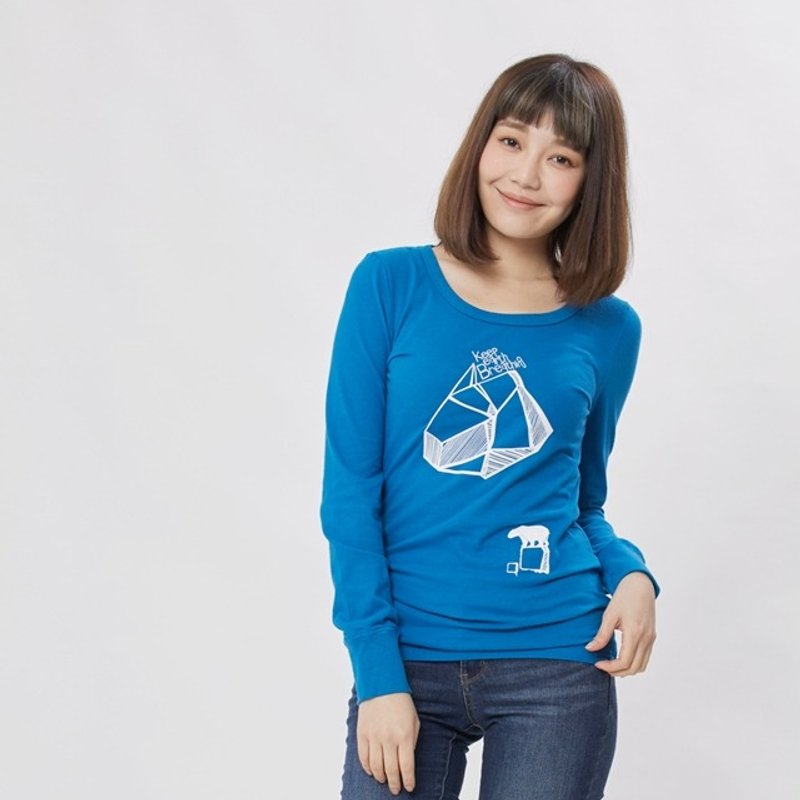 Keep earth breathing peach cotton long sleeve T-shirt - Women's T-Shirts - Cotton & Hemp Blue