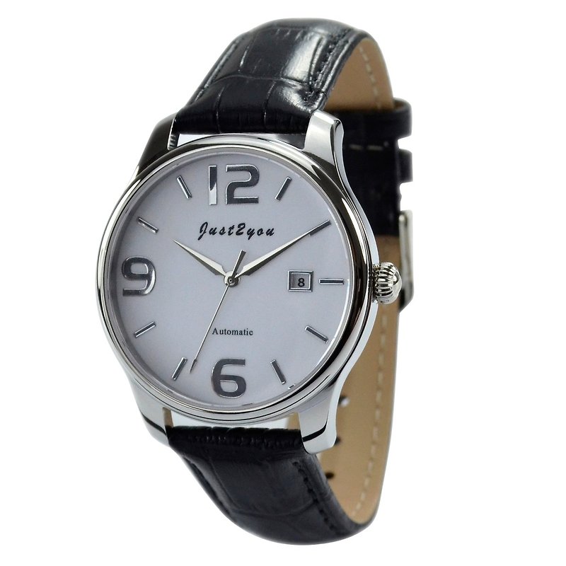 簡約自動上鍊機械錶(白面大數字字)- 全球免運 - 男錶/中性錶 - 不鏽鋼 白色