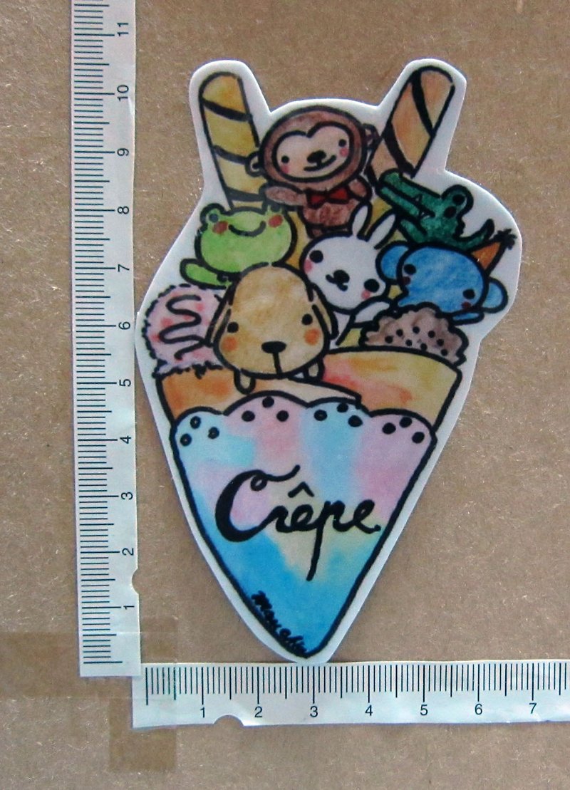 Hand drawn illustration style completely waterproof stickers animal big collection dessert crepes - Stickers - Waterproof Material Multicolor