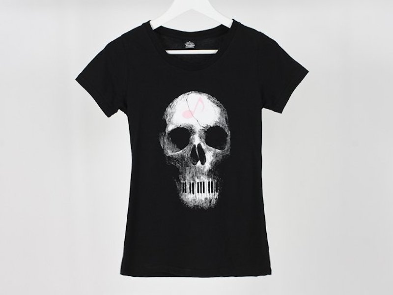 Piano 骷髅 Song of Death girl - Women's T-Shirts - Cotton & Hemp Black