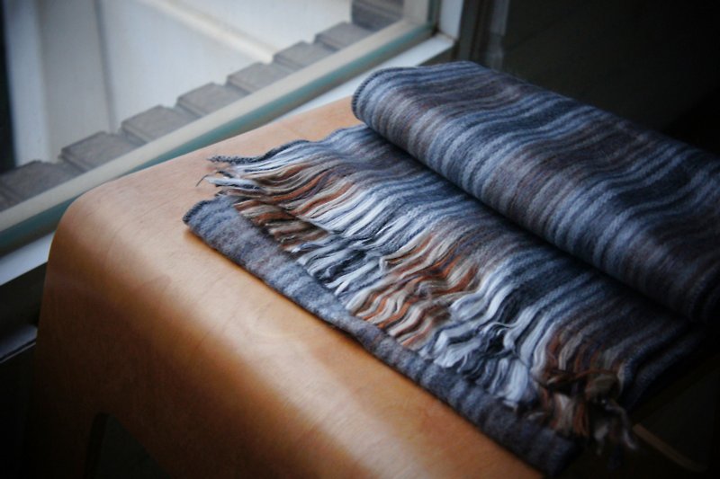 South American handmade alpaca scarf blue and gray stripes - ผ้าพันคอถัก - วัสดุอื่นๆ 
