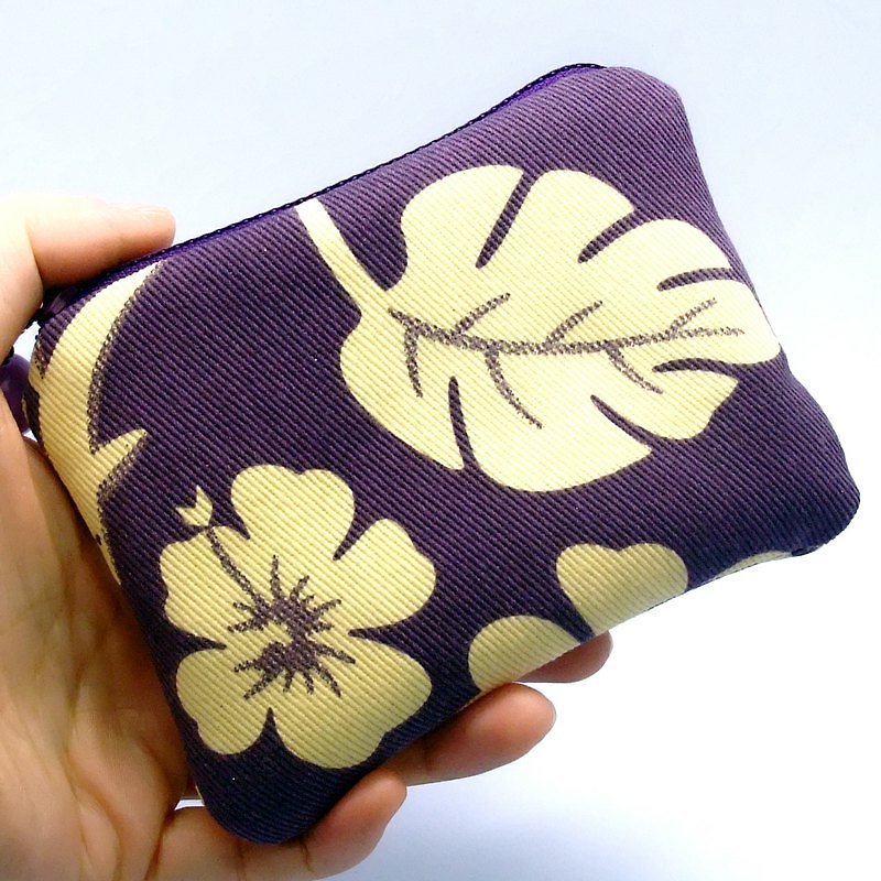 Zipper pouch / coin purse (padded) (ZS-27) - กระเป๋าใส่เหรียญ - ผ้าฝ้าย/ผ้าลินิน สีม่วง