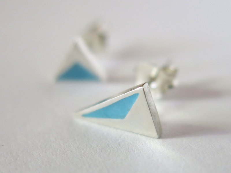 Silver enamel earrings asymmetric triangle - Earrings & Clip-ons - Enamel Blue