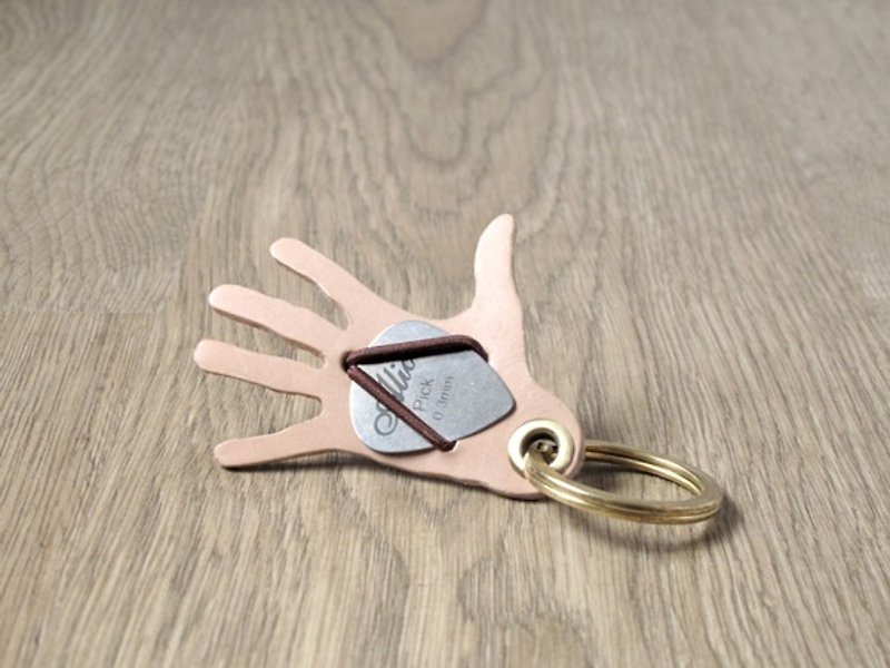Guitar Pick holster. X Give me FIVE key ring leather key chain + Bronze, together Come say hello! (Primary color) - Keychains - Genuine Leather Brown