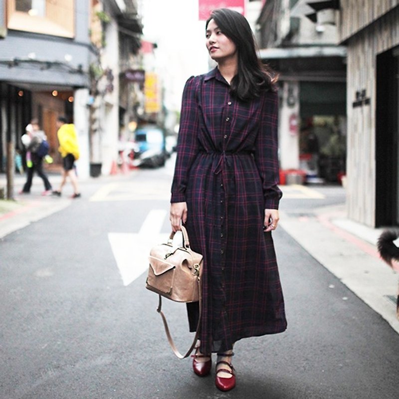 GT blue and red plaid long-sleeved dress shirt Long - One Piece Dresses - Other Materials 