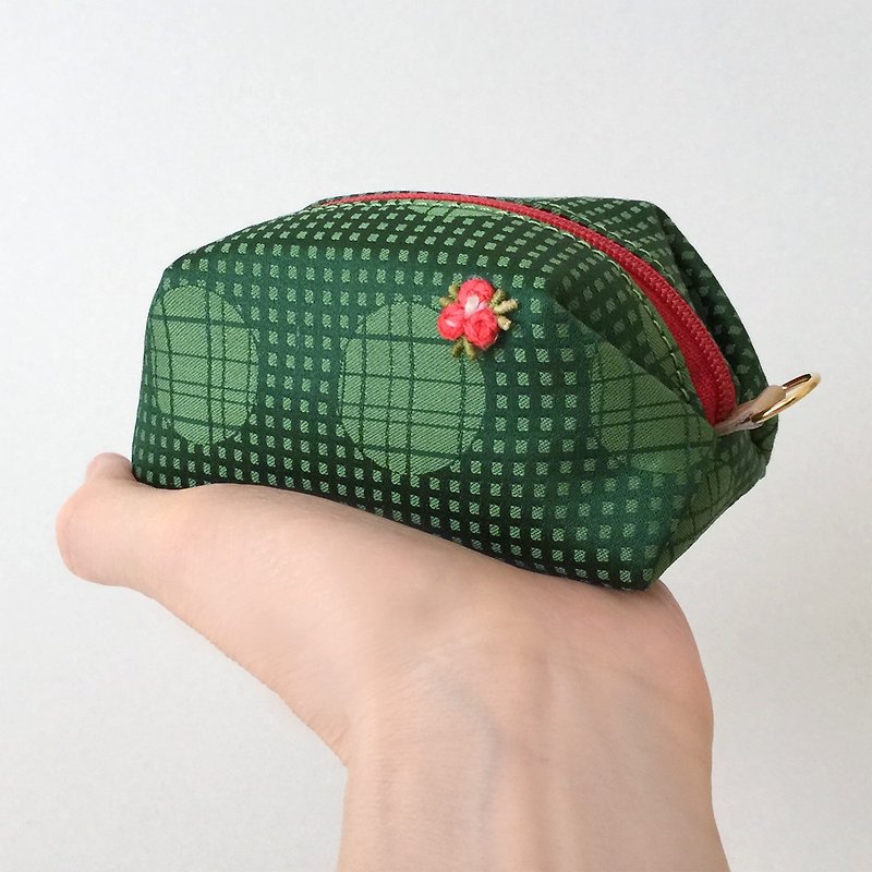 Pouch with Japanese traditional pattern, Kimono (Small) - Toiletry Bags & Pouches - Cotton & Hemp Green