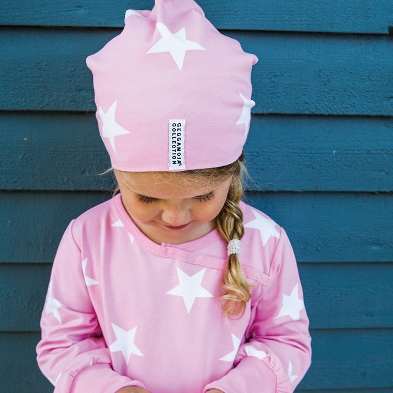 【北歐童裝】瑞典有機棉星星兒童帽子5歲至6歲 粉紅 - 嬰兒帽子/髮帶 - 棉．麻 粉紅色