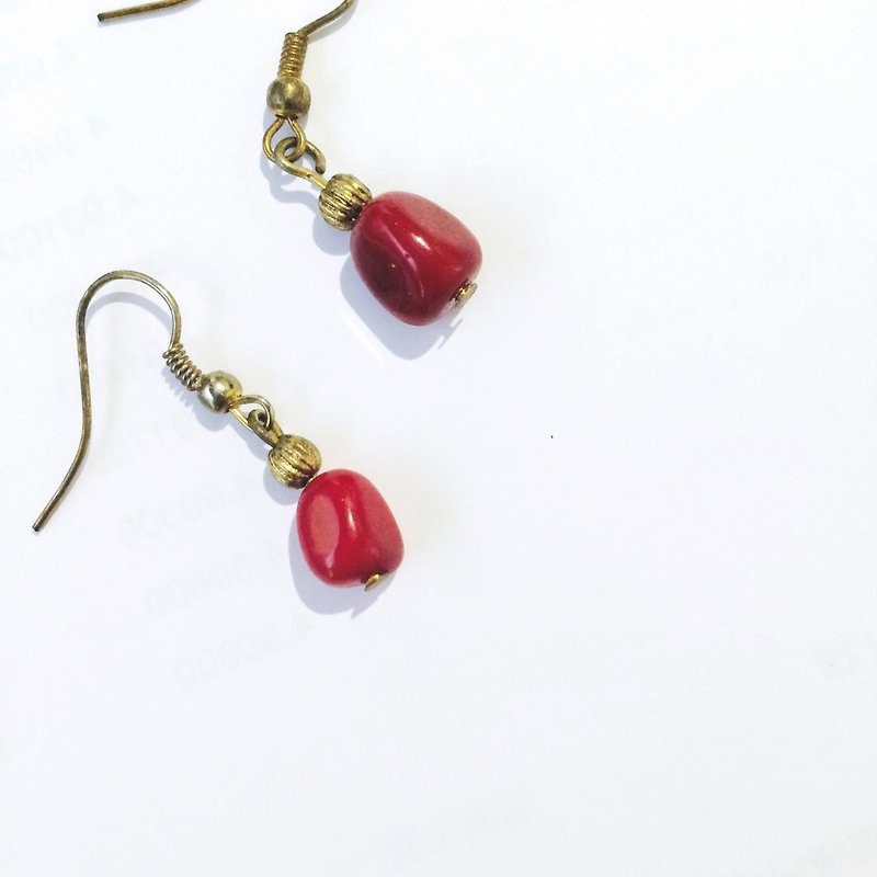 紅玉復古耳飾 - 耳環/耳夾 - 其他材質 紅色