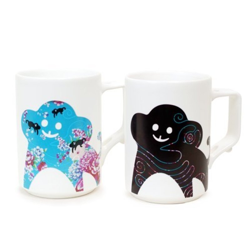 [Dot Design] Flower Monkey Color Changing Cup-Bird Pattern Blue - Mugs - Other Materials Blue