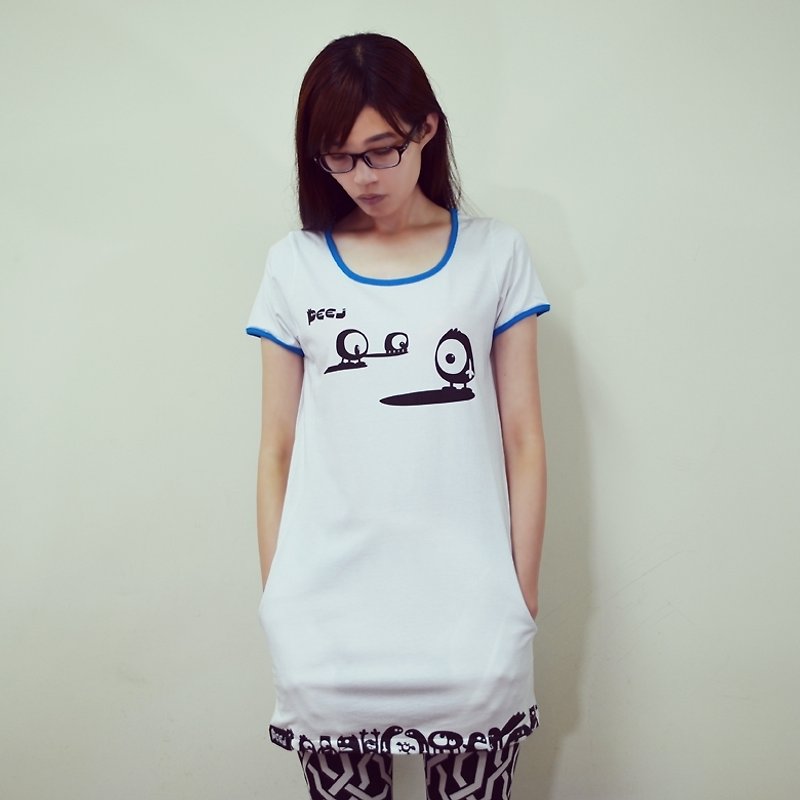 【Peej】'Three Eyed Monsters' Combed cotton t-shirt / White - เสื้อยืดผู้ชาย - ผ้าฝ้าย/ผ้าลินิน ขาว
