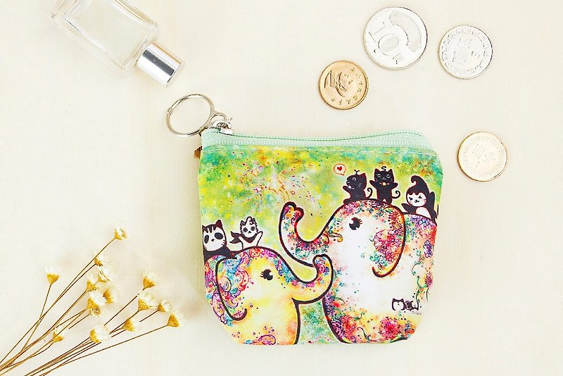 Good meow small purse - Elephant flowering - Coin Purses - Other Materials Green