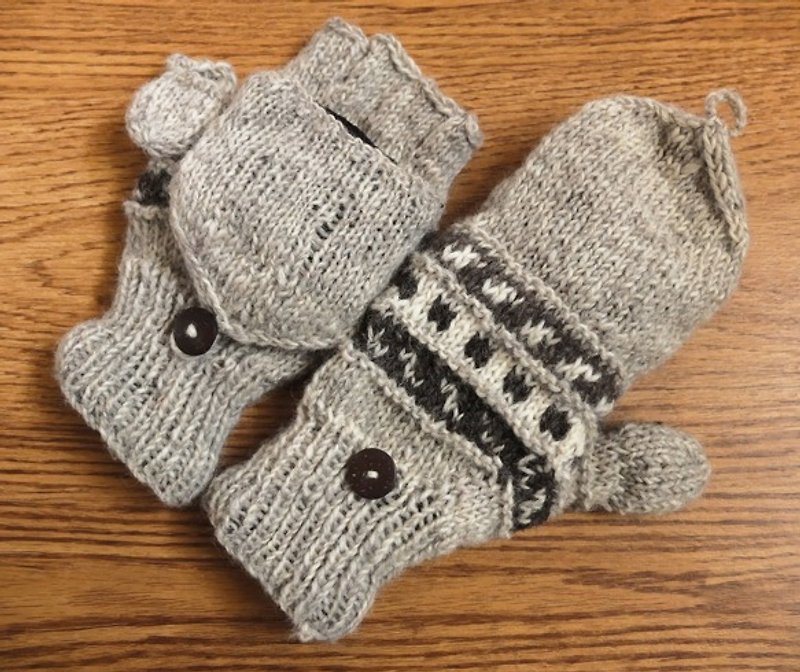 羊毛編織手套 經典 灰白 - 手套/手襪 - 羊毛 白色