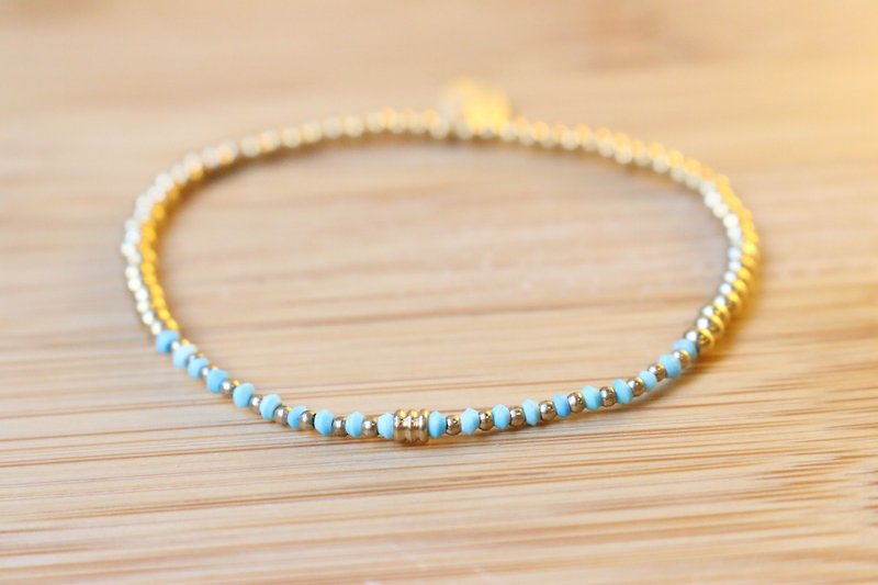 < ☞ HAND IN HAND ☜ > Turquoise - both sides Brass bracelet (0447) - Bracelets - Gemstone Green