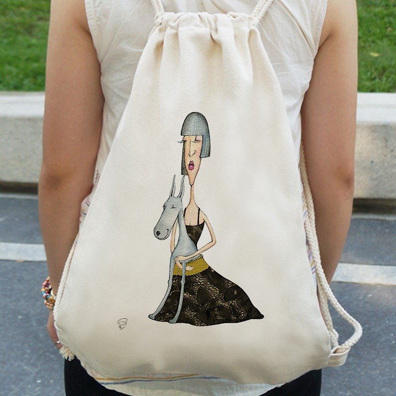 Canvas Drawback Backpack│Miss Bingshan│Chien - กระเป๋าหูรูด - วัสดุอื่นๆ ขาว