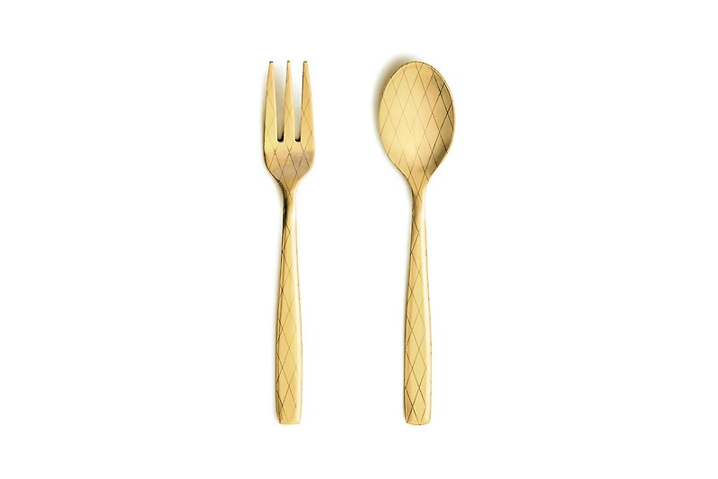 Perrocaliente Quilted dessert cutlery set / Gold - ช้อนส้อม - โลหะ สีทอง