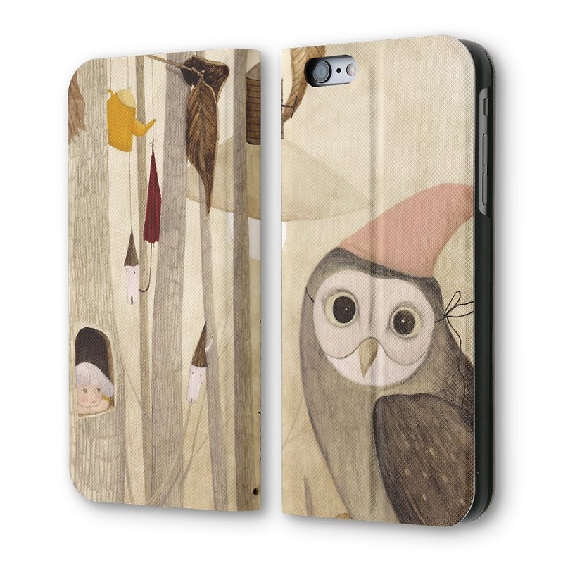 AppleWork iPhone 6 / 6S Plus clamshell holster: Owl Story PSIB6P-008 - เคส/ซองมือถือ - หนังแท้ สีเทา