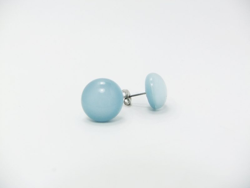 手工琉璃耳環-灰藍 - Earrings & Clip-ons - Glass Blue