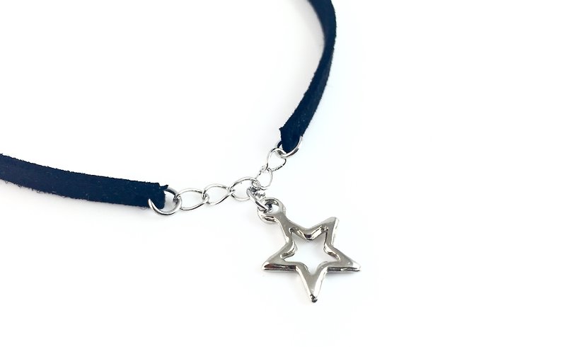 "Silver Star Silver Chain Necklace" - Necklaces - Genuine Leather Black