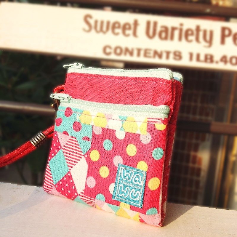 Sandwich wallet (pink) Japan fabric - กระเป๋าสตางค์ - ผ้าฝ้าย/ผ้าลินิน สีแดง