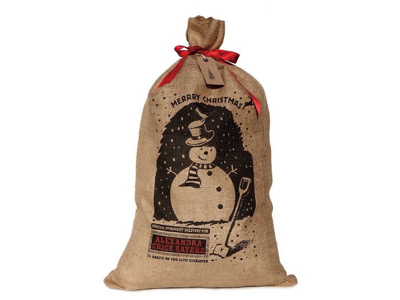British handmade happy snowman Christmas hemp bag/gift bag (large) - Items for Display - Cotton & Hemp 