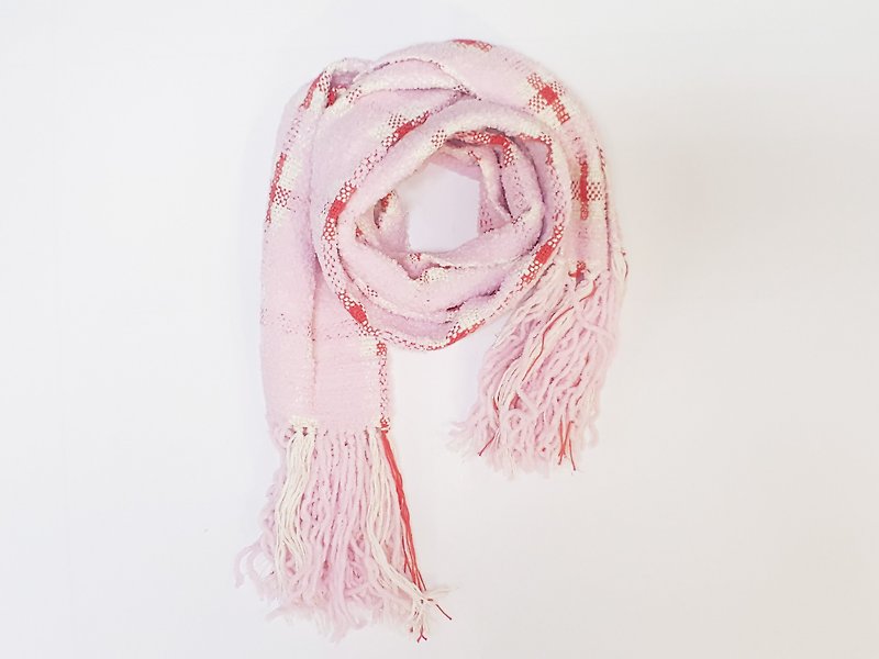 //Cross-Pink//Limited one hand-woven scarf - Scarves - Cotton & Hemp Pink