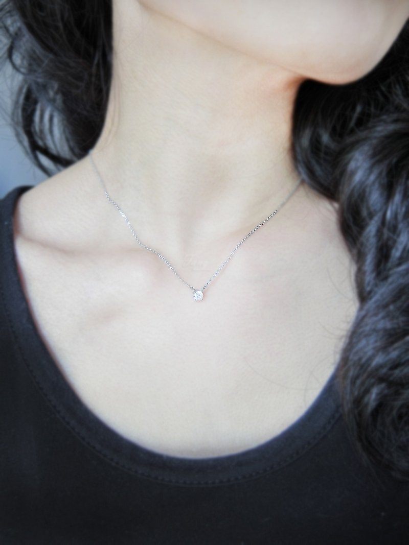 Silver pearl diamond necklace sterling silver - สร้อยคอ - เครื่องเพชรพลอย สีเทา