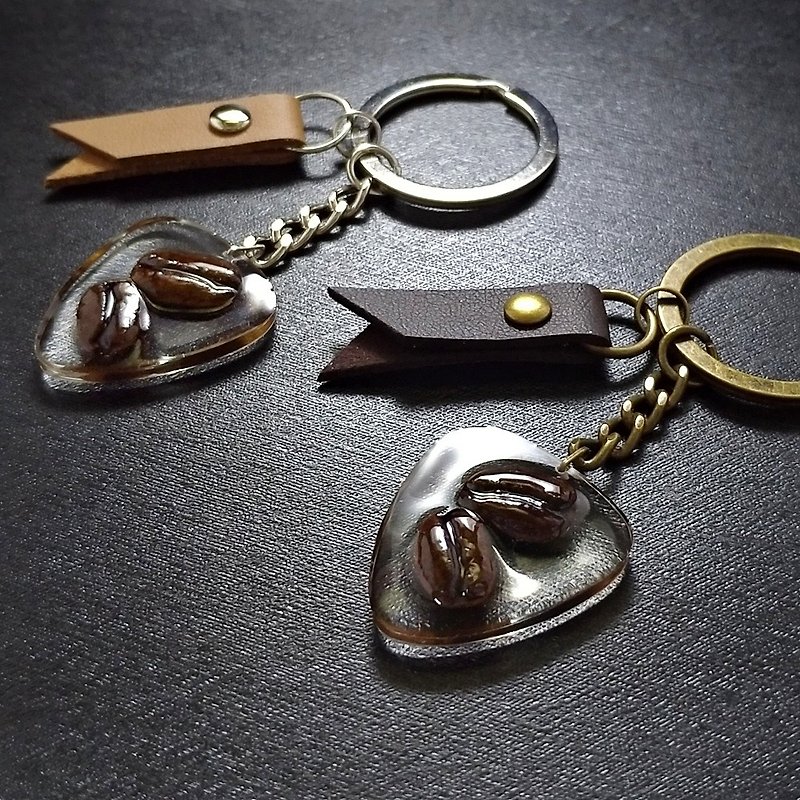 pick coffee keychain (pick shape) coffee bean cafe caffeine key ring Valentine's - ที่ห้อยกุญแจ - วัสดุอื่นๆ สีนำ้ตาล