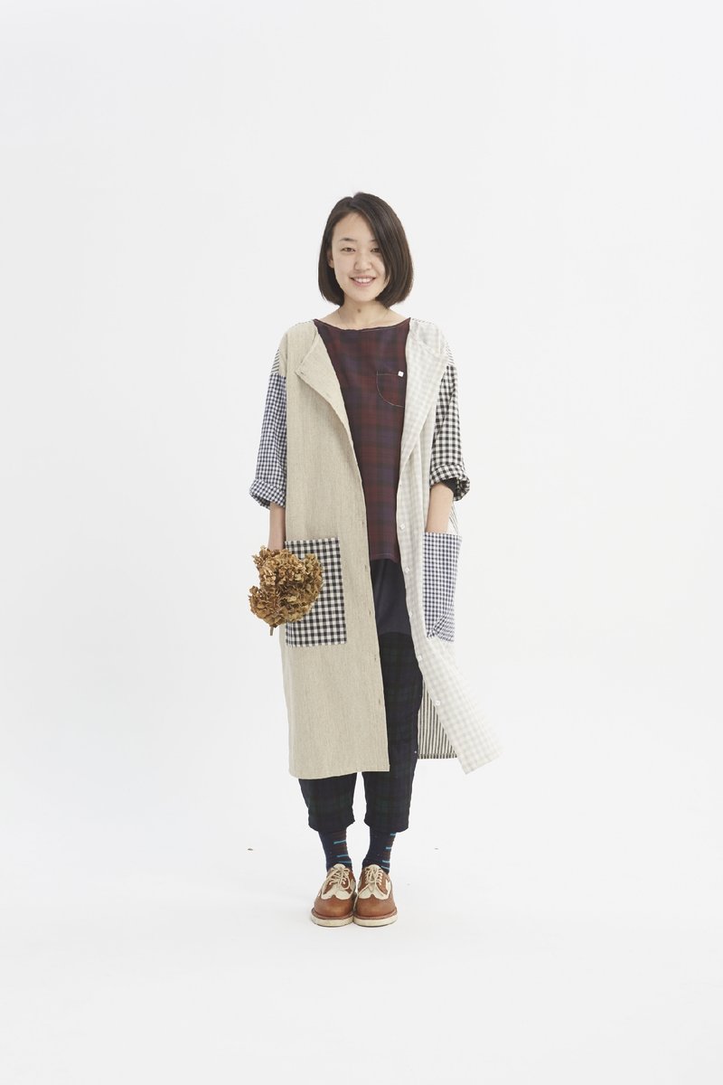 longlonglong長洋裝_外套款【淺色格子】（剩下最後一件短一點點的） - Women's Casual & Functional Jackets - Other Materials Multicolor