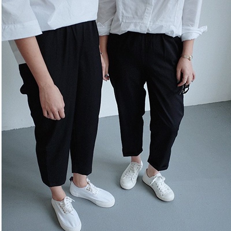 [Black] wild basic models couple files elastic waist 100% wool thin models pantyhose feet pants suit pants Fallon - กางเกงขายาว - ขนแกะ สีดำ