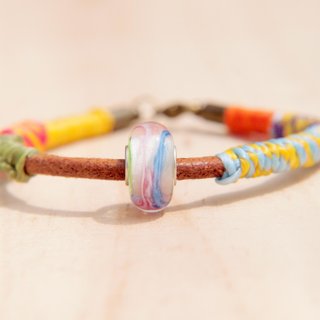 バレンタインデーギフトレザーウーブンシルク蝋スレッドブレスレット/南アメリカウーブンブレスレット-カラフルなキャンディーグラス