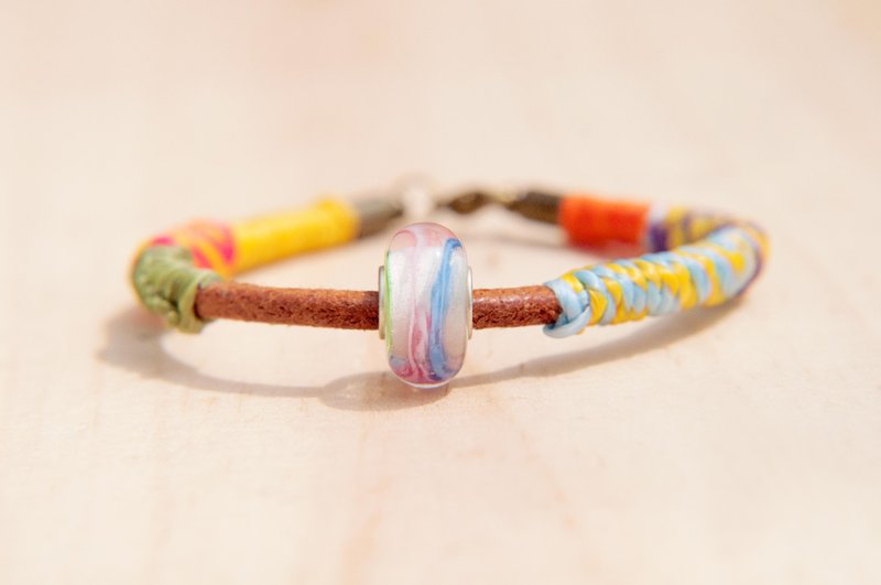 Valentine's Day Gift Leather Woven Silk Wax Thread Bracelet/South America Woven Bracelet-Colorful Candy Glass - สร้อยข้อมือ - ขี้ผึ้ง หลากหลายสี