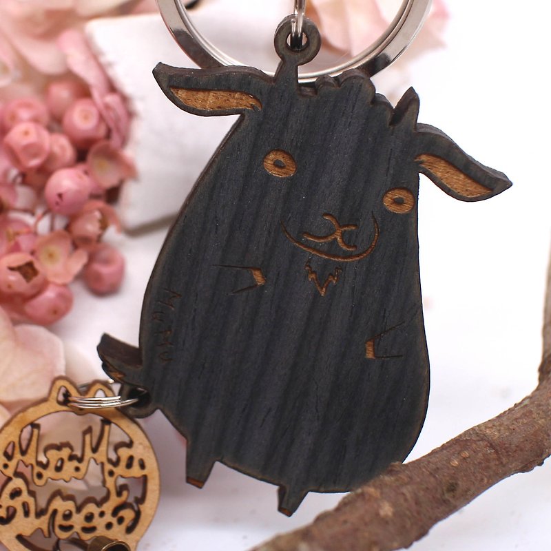 Mr. Black MuMu Sweety ✿ goat / key ring / hardcover - Keychains - Wood Black