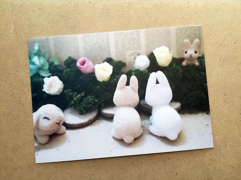 毛小孩～羊毛氈動物明信片05-兔兔背影 - 心意卡/卡片 - 紙 多色
