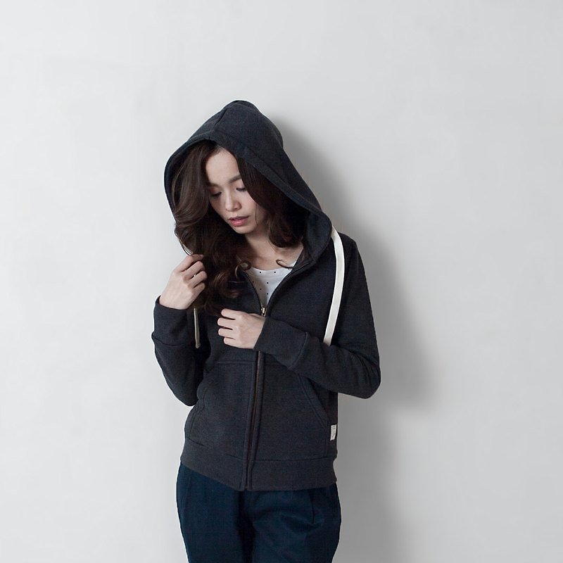 SUMI △ Eothenomys bristles spread cotton warm hooded jacket ▽ 3AF200_ graphite black - เสื้อฮู้ด - วัสดุอื่นๆ สีดำ