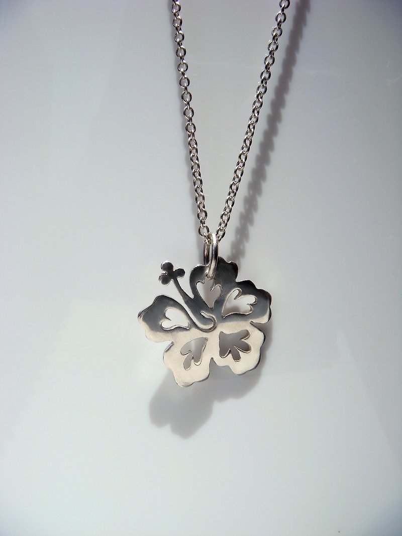 Plant series. Cheerful hibiscus girl - Necklaces - Silver Pink