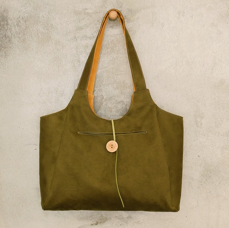 Duplex Eve turned face change color! Army Green vs orange suede + canvas with documents sealed on both sides painted wooden buckle shoulder bag - Messenger Bags & Sling Bags - Other Materials Green