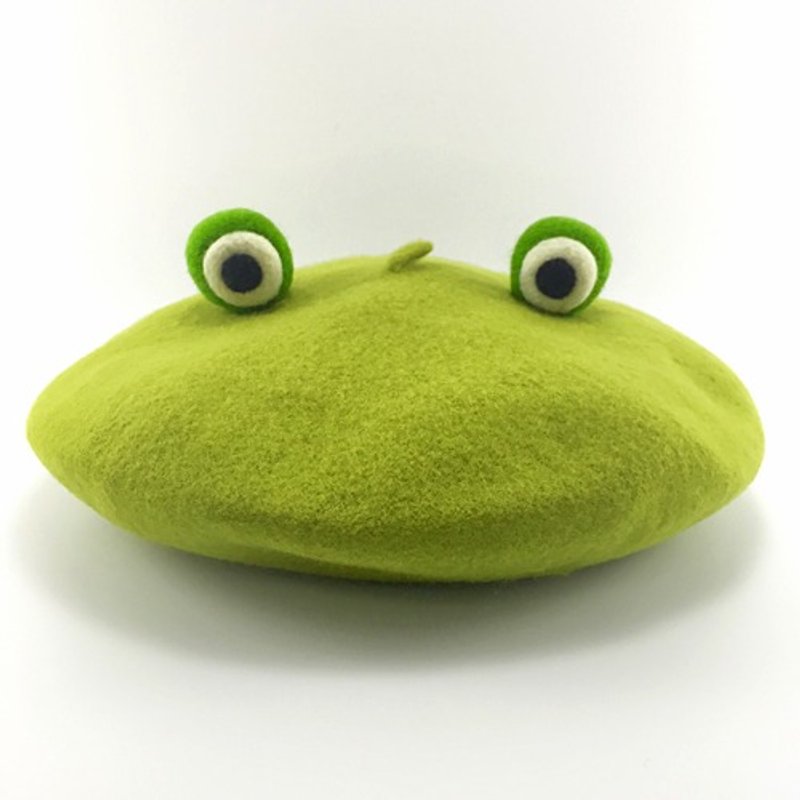 handmade 羊毛氈純手作 貝雷帽 青蛙 畫家帽 可愛風 - 帽 - 羊毛 綠色