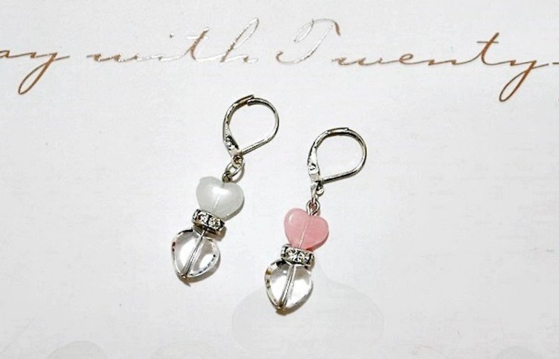 Alloy * Double-sided Love * ＿ Hook Earrings-Luminous // Two-tone Style-# Valentine Gift# #七夕礼# - ต่างหู - โลหะ ขาว