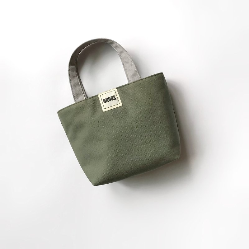 Simple color jumping canvas small tote bag / lunch bag / army green + gray - Handbags & Totes - Other Materials Multicolor