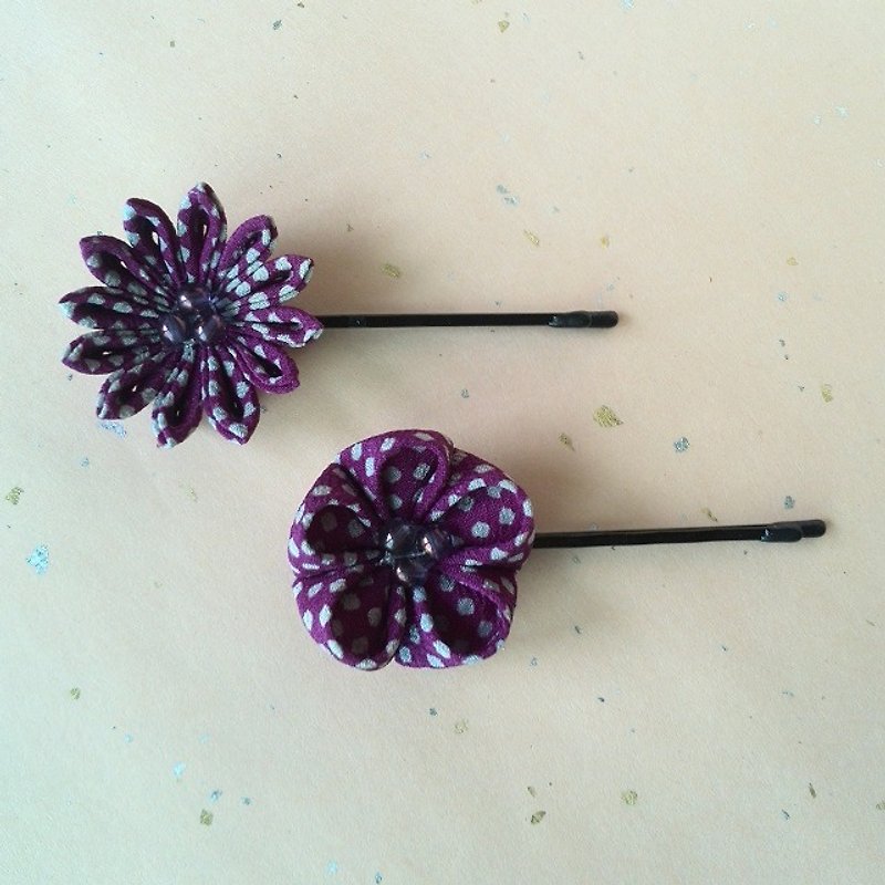 Tsumami-zaiku cute hair ornaments set of 2 [reduced big discount] - Hair Accessories - Other Materials Purple