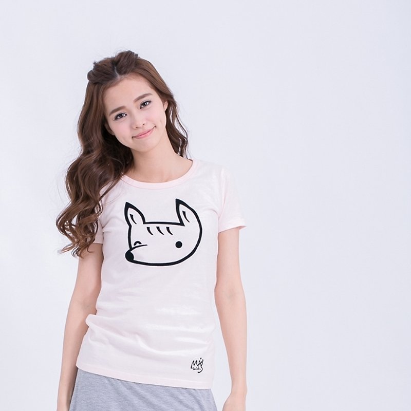 Fox peach cotton T-shirt Women - Tシャツ - コットン・麻 ピンク