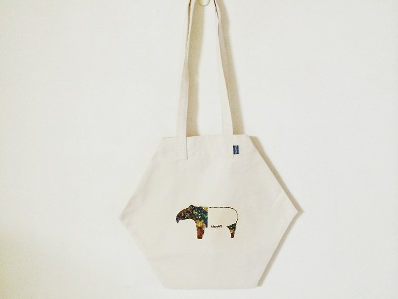 MaryWil六角形小文青環保袋-彩色馬來貘 - 側背包/斜背包 - 其他材質 白色
