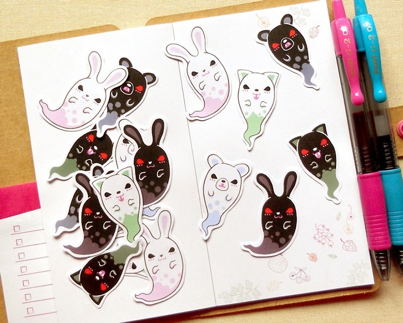 Animal Ghosts Stickers - 12 Pieces - Planner Stickers - Scrapbooking Stickers - Stickers - Paper Multicolor