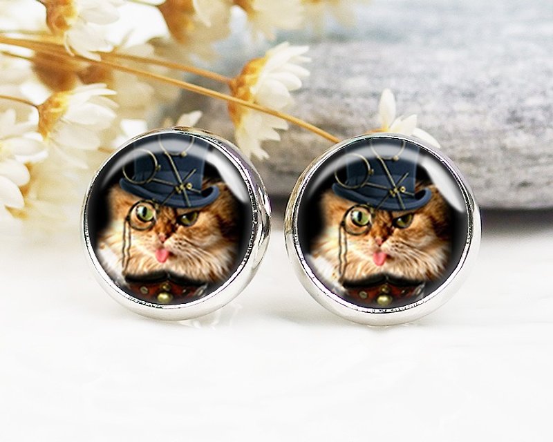 Detective Cat-Clip-on earrings︱ear acupuncture earrings︱small face modification fashion accessories︱birthday gift - Earrings & Clip-ons - Other Metals Multicolor