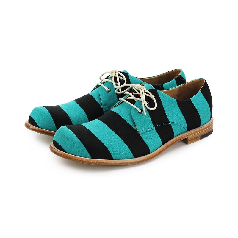 Derby shoes Tweedledum M1126A Teal Stripe - Men's Leather Shoes - Cotton & Hemp Blue