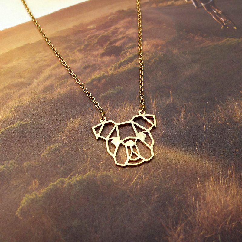Geometric Bulldog Necklace, Dog Necklace, Gift for Dog Lover, Gold Plated Brass - 項鍊 - 銅/黃銅 金色